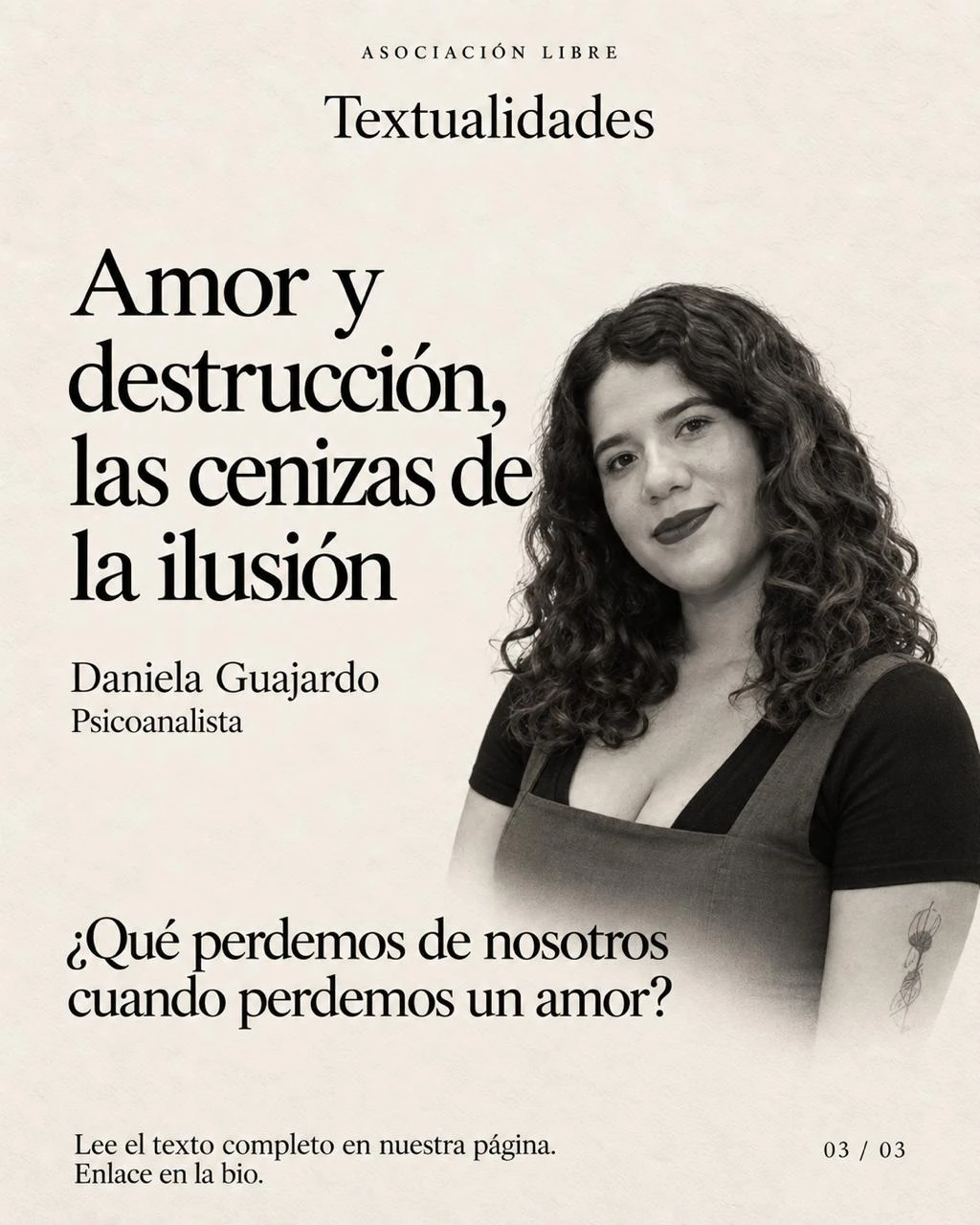 Portada de Textualidades: Amor y destrucción, las cenizas de la ilusión, con retrato de Daniela Guajardo